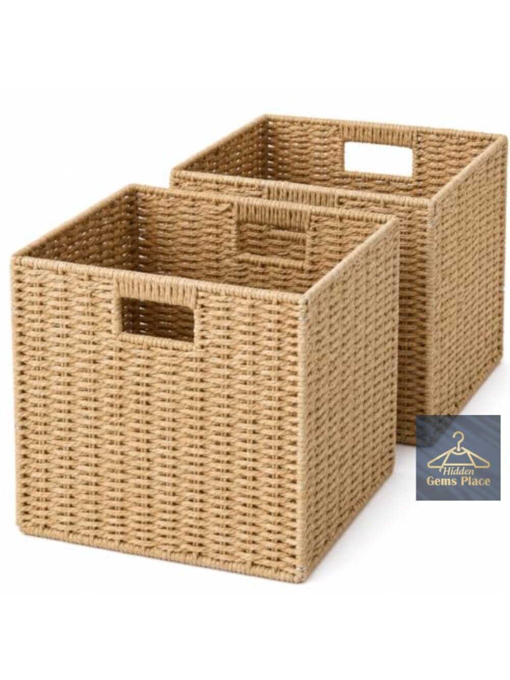 13x13x13 Wicker Storage Cube Bins Set of 2 Foldable Handwoven Baskets